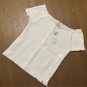 Abercrombie & Fitch White Smocked Off-Shoulder Top